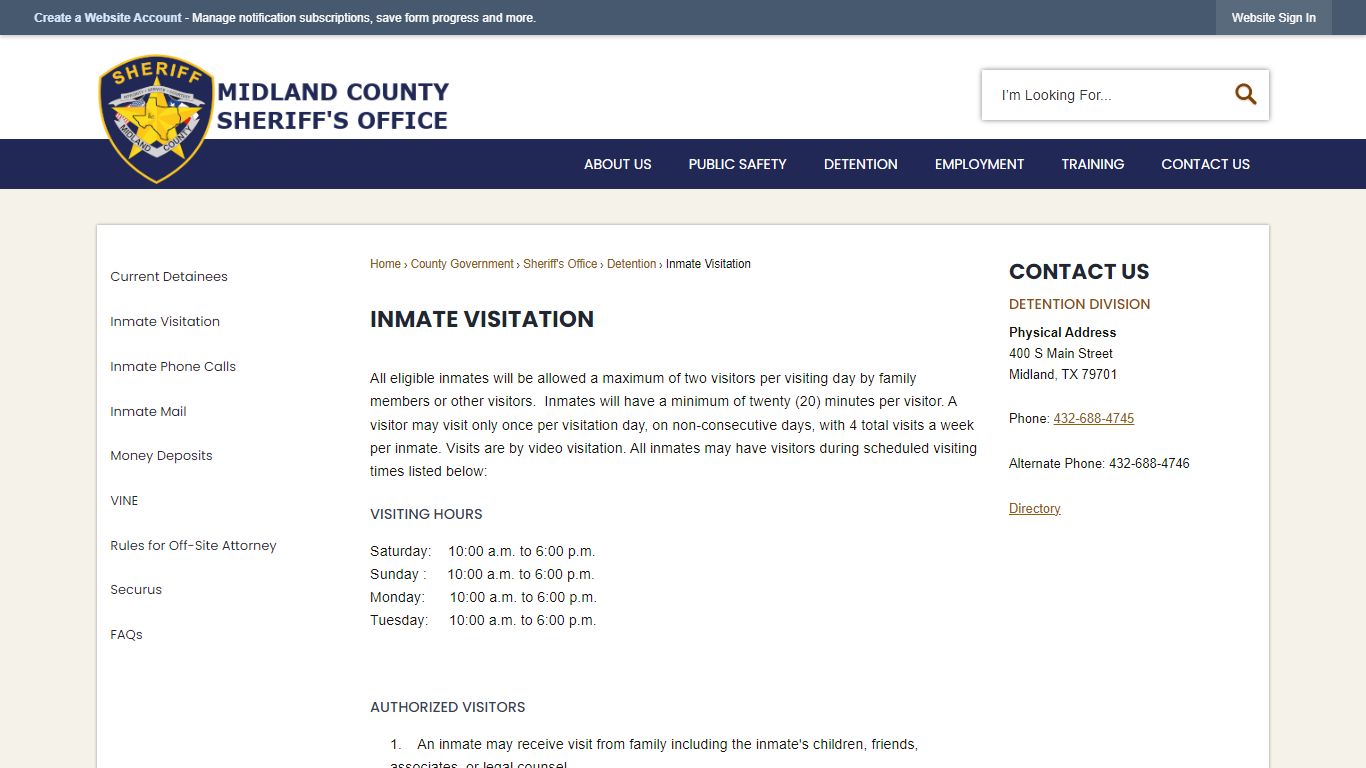 Inmate Visitation | Midland County, TX